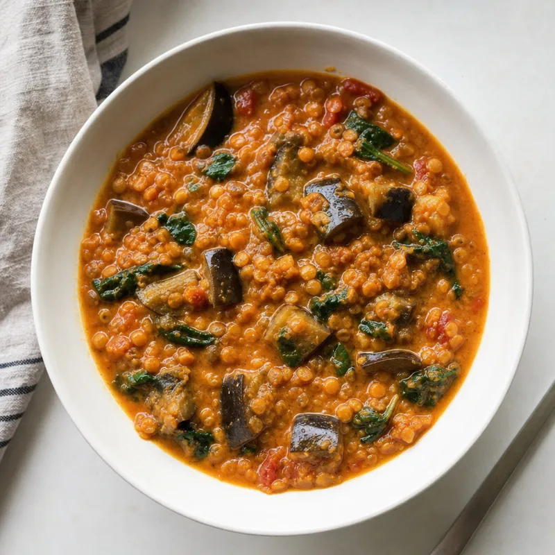 Aubergine and Lentil Curry