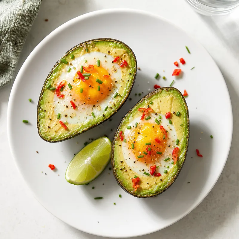Baked avocado eggs with chilli and chives
