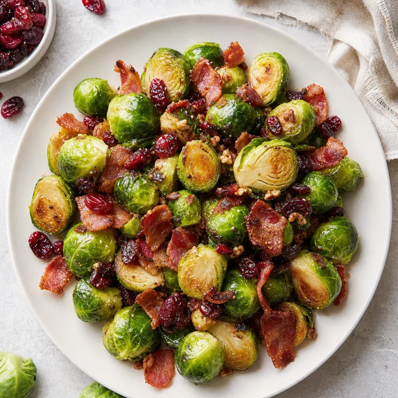 Brussels Sprouts with Crispy Bacon and Cranberries