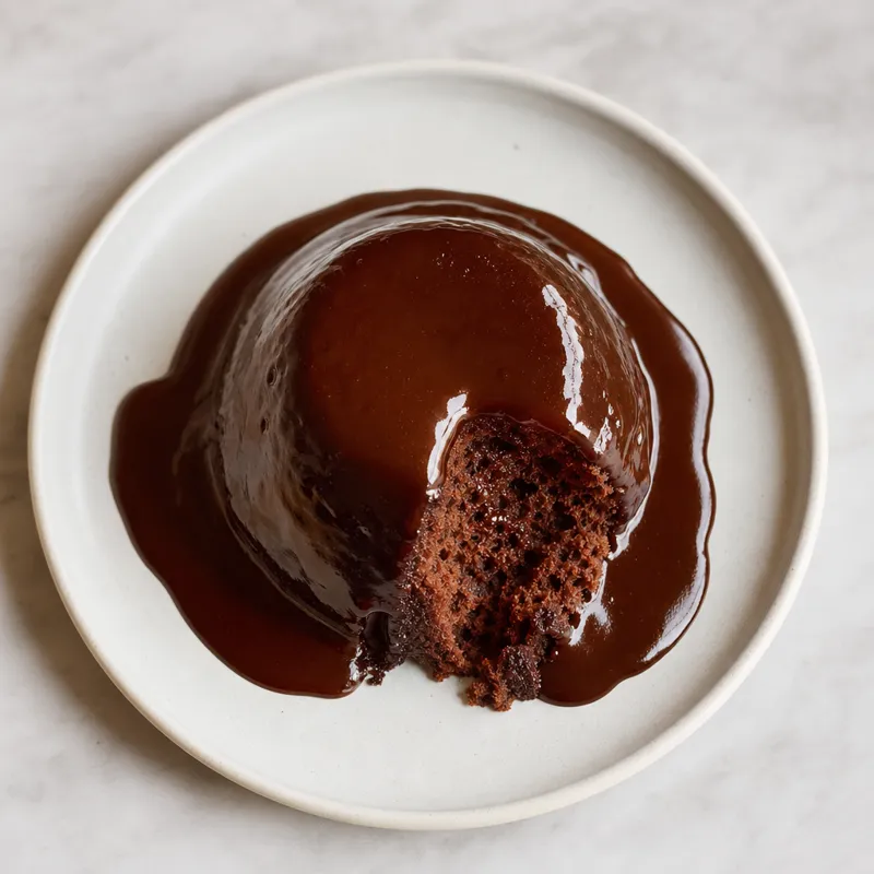 Chocolate sponge pudding with hot chocolate sauce