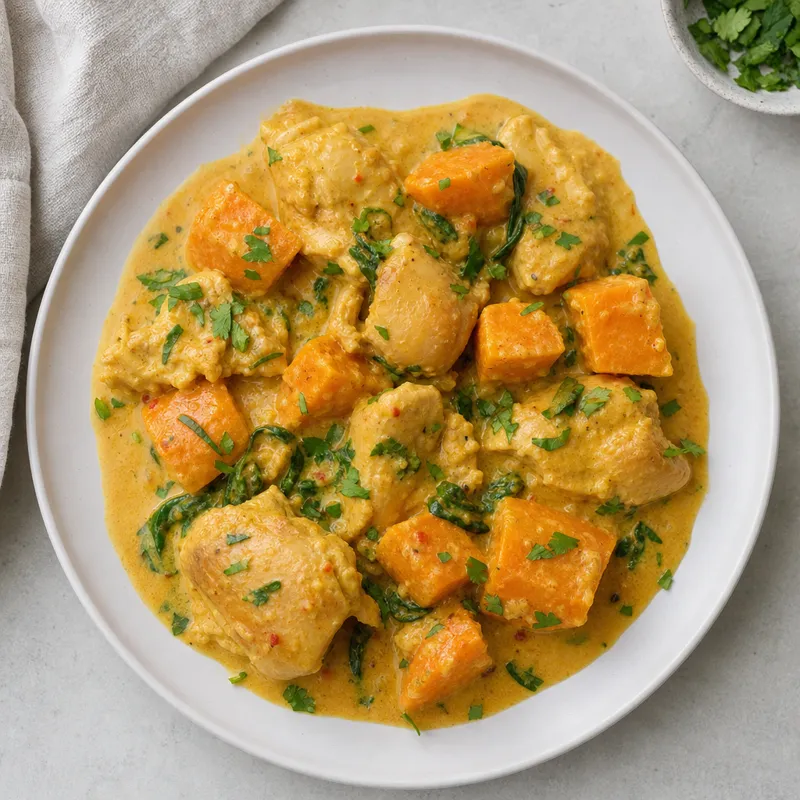Creamy coconut chicken and sweet potato curry