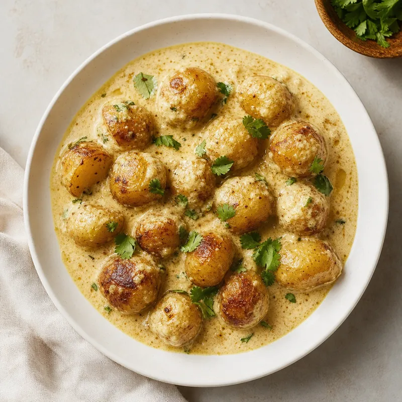 Dum aloo, baby potatoes in spiced yoghurt gravy