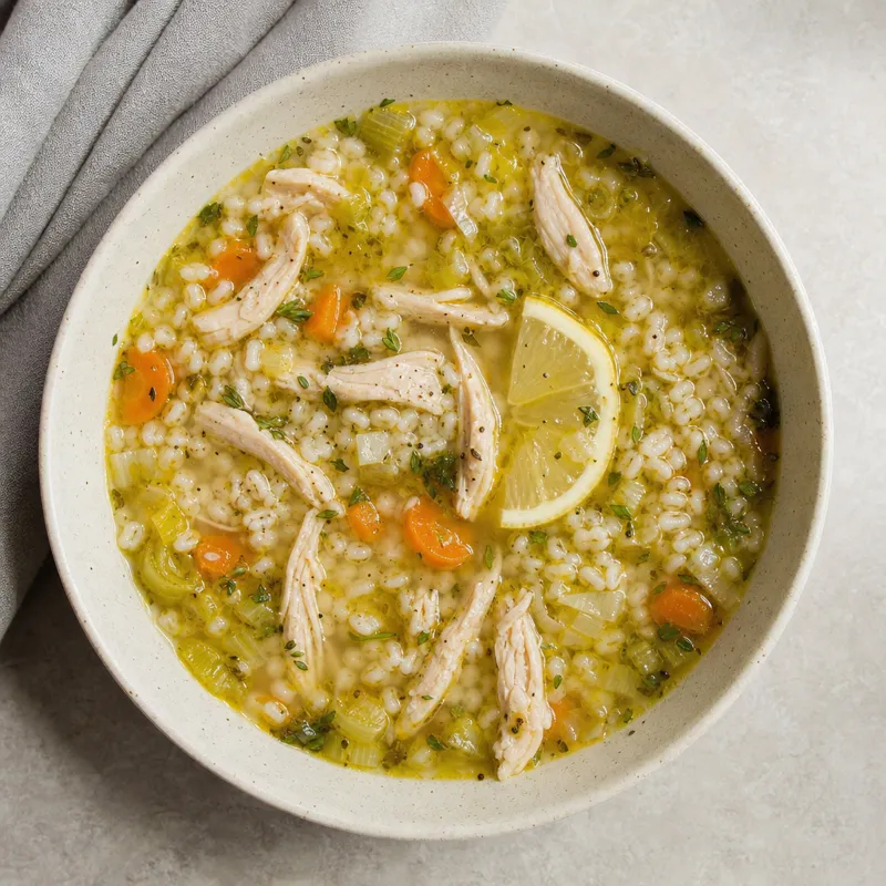 Freezer Chicken and Pearl Barley Soup