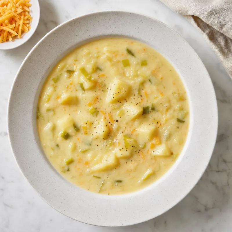 Freezer Potato, Leek and Cheddar Soup