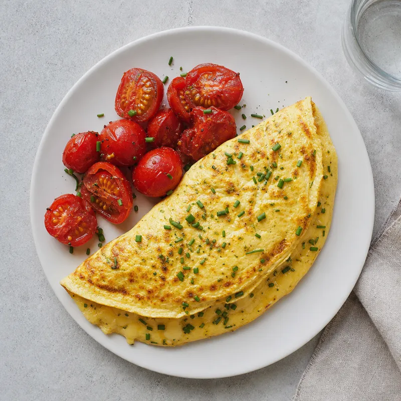 Low FODMAP cheddar and chive omelette with tomatoes