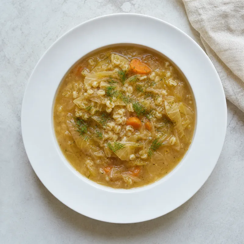 Polish cabbage, barley and dill soup