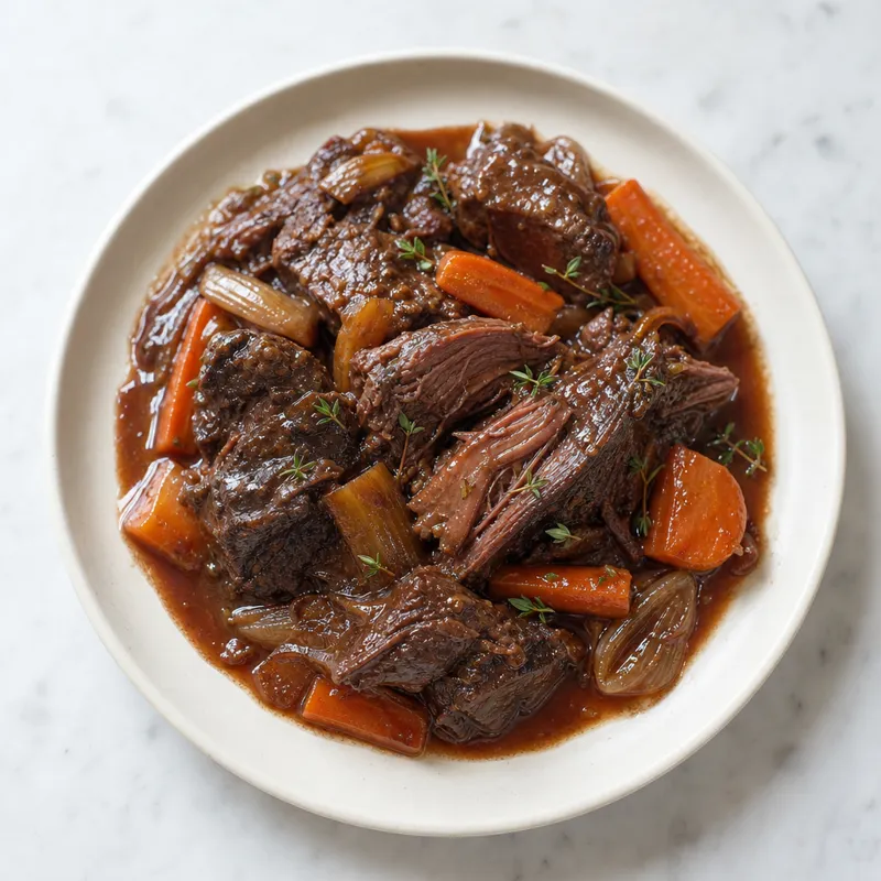 Slow Cooked Beef Shin with Red Wine and Carrots