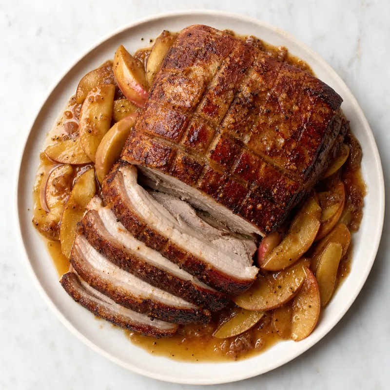 Slow Roast Pork Belly with Apples and Cider