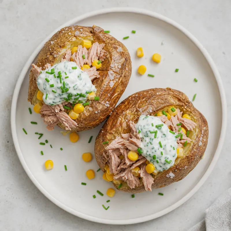 Tuna and Sweetcorn Jacket Potatoes with Chive Yoghurt