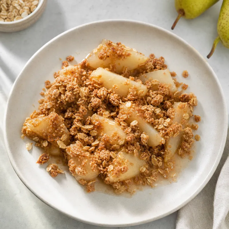 Vegan pear and ginger crumble