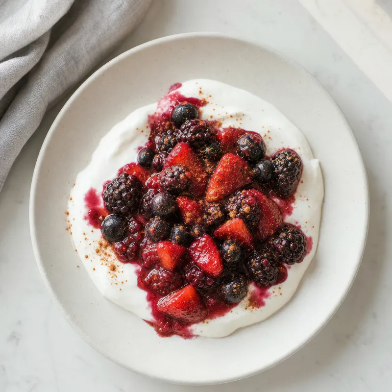 Warm spiced berries with coconut yoghurt